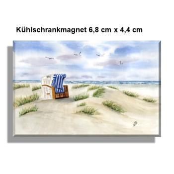 Kühlschrankmagnet Aquarell Maritim Kunst Druck Kunstdruck Dänemark Nordsee Ostsee Strandkorb Düne Dünen Sylt Meer Möwe Strand